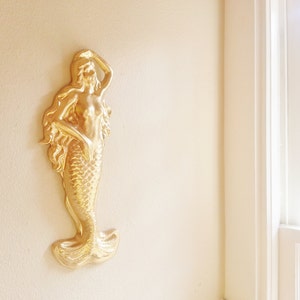 Gilded Mermaid Wall Sculpture: Nautical Beach House Decor, 13.5&quot;