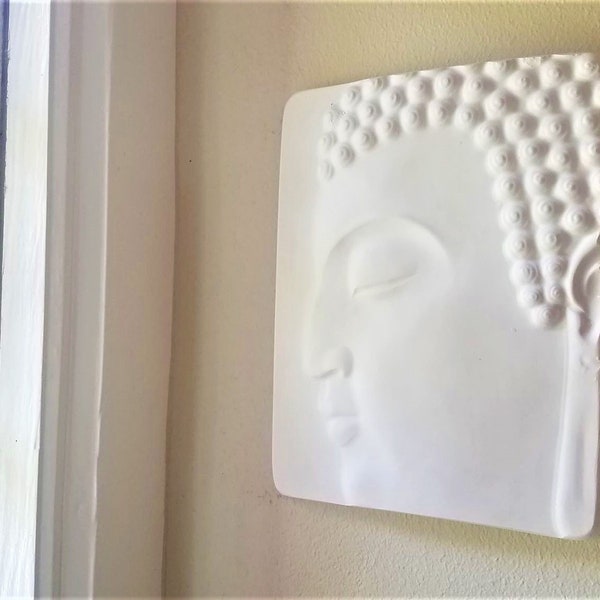 Buddha wall hanging, Buddha plaque, Zen, peaceful Buddha face, matte white home accent, Buddha decor