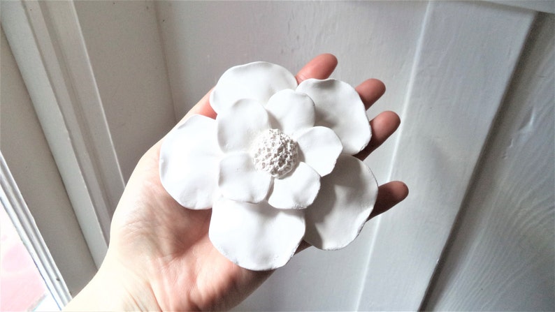 Wall hanging flower sculpture, floral wall decor, collection of wall flowers, white wall flowers, floral wall art, handmade Magnolia flowers image 4