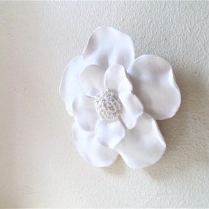 Wall hanging flower sculpture, floral wall decor, collection of wall flowers, white wall flowers, floral wall art, handmade Magnolia flowers image 6