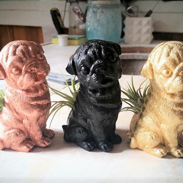 Pug, air plant holder, small dog planter, Pug statue, Pug life, pet memorial, gift for dog lover