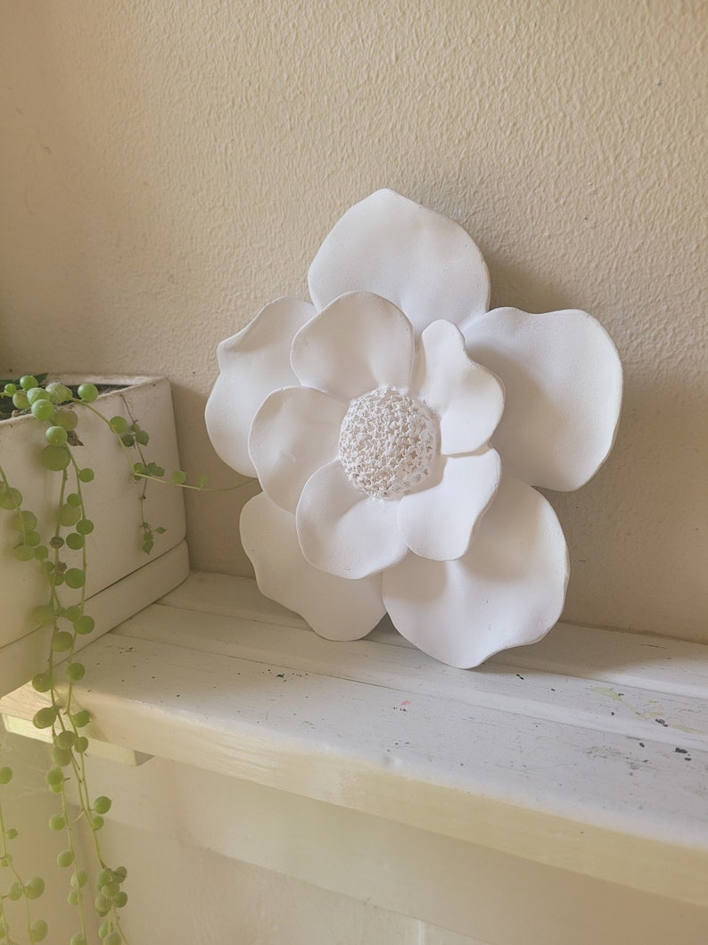 Wall hanging flower sculpture, floral wall decor, collection of wall flowers, white wall flowers, floral wall art, handmade Magnolia flowers image 1