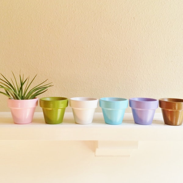 Pastel Mini Planters set of 6, housewarming gift, air plant containers, herb garden pots