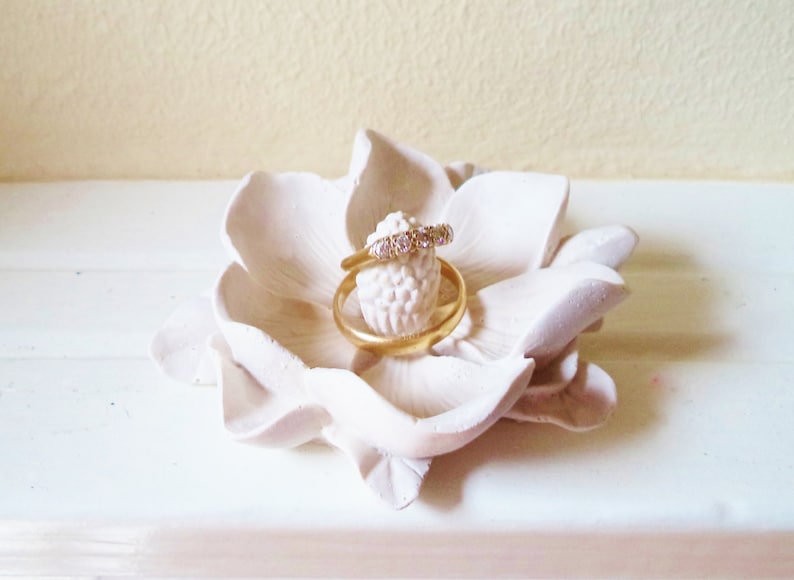 Flower ring dish, Magnolia, wedding ring holder, bridal party gifts, engagement ring holder, engagement gift image 3