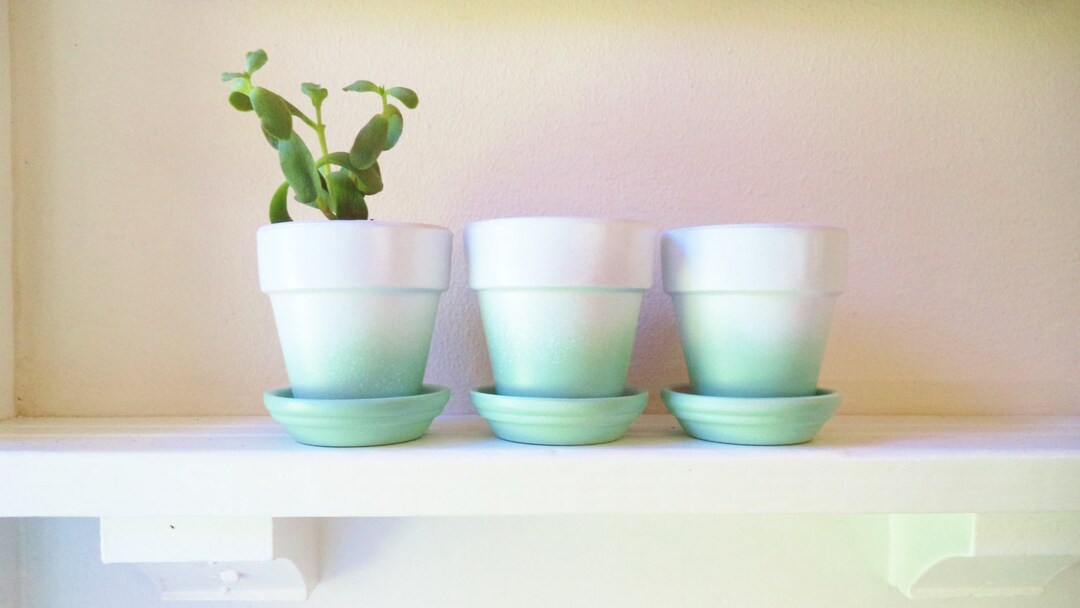 Aqua Mint Ombre Terracotta Planter Set: Hand-painted Herb Pots - Etsy