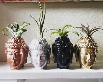 Buddha planter with plant, air plant holder, Thai Buddha, spiritual gift, small desk plant, gold Buddha, inspirational gift, Zen decor