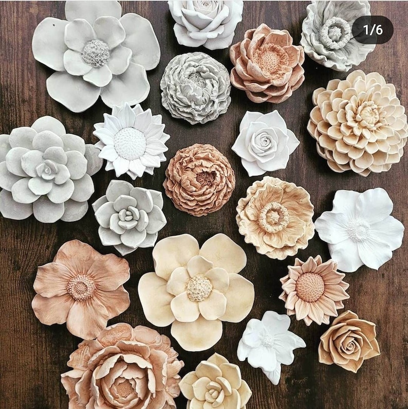 Wall hanging flowers, neutral home decor, floral accents, Gardenia, Magnolia, Roses, Dahlia, Peony, grey white and brown, handmade flowers image 1