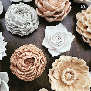 Wall hanging flowers, neutral home decor, floral accents, Gardenia, Magnolia, Roses, Dahlia, Peony, grey white and brown, handmade flowers image 4