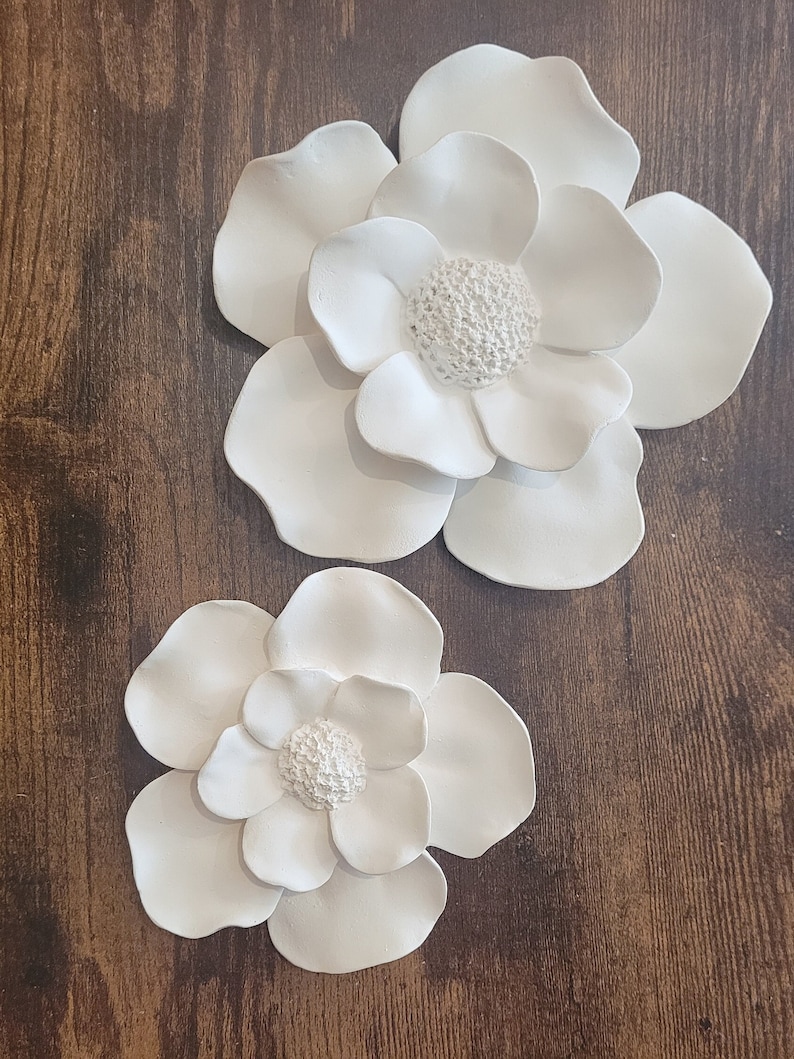 Wall hanging flower sculpture, floral wall decor, collection of wall flowers, white wall flowers, floral wall art, handmade Magnolia flowers image 2