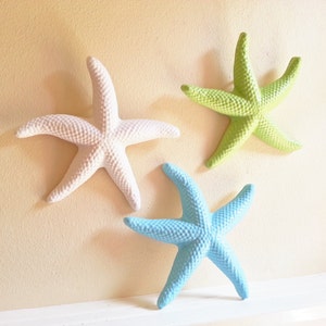 Starfish wall hanging sculptures, beach house decor, seashells, large starfish, nautical art, coastal, sea foam green, aqua blue image 1