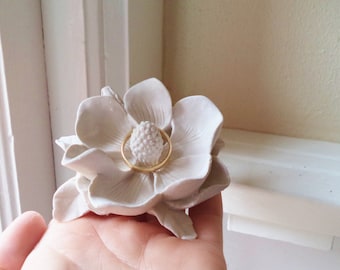 Flower ring dish, Magnolia, wedding ring holder, will you be my bridesmaid, bridal party gifts , country wedding, engagement ring holder