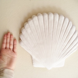 Big seashell wall hanging sculpture, coastal decor, fisherman art, white seashell beach decor, nautical art, scallop shell, mermaid decor