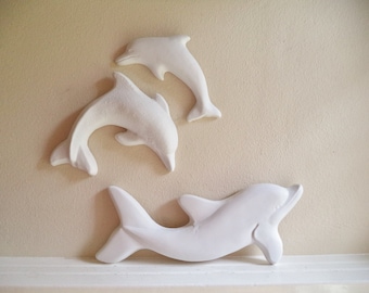 Dolphin art, wall hanging dolphin sculptures, star fish beach house decor, bathroom wall decor, mermaid theme art, ocean animals, starfish