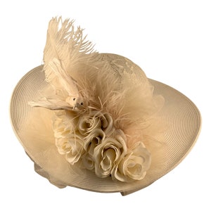 Edwardian Hat White, Victorian Hat White, Tea Party Hat White, Bridal Hat White with Ivory, Hats with Ostrich, Victorian Hat Women