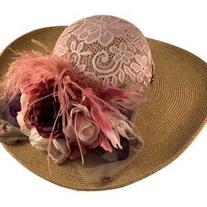 Edwardian Hat, Tea party Hat Pink, Lace Victorian Hat, Fancy Hats for Women, Mauve Hat, Mother of the Bride, Ascot Hat, Shabby Chic Hat
