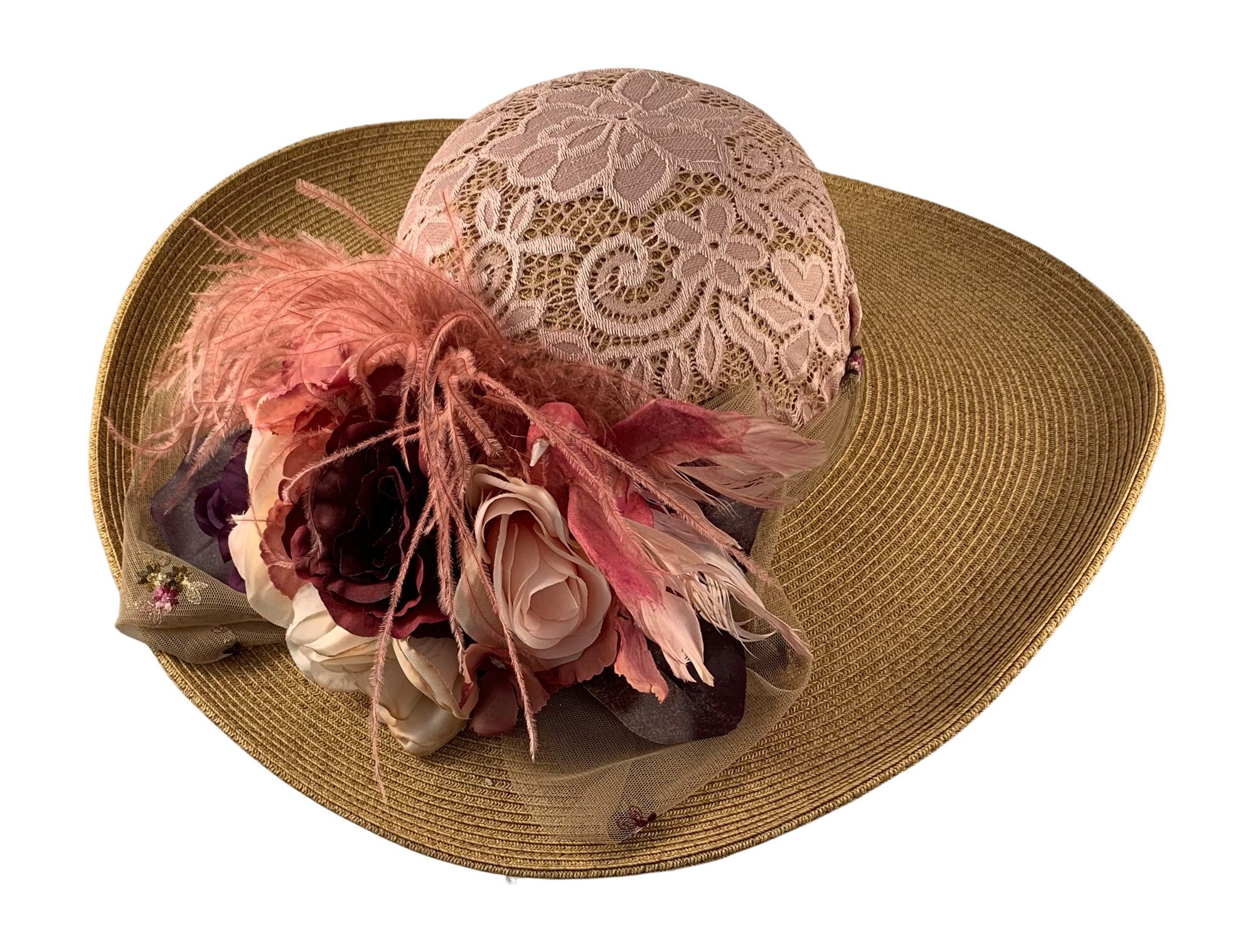 Edwardian Hat, Tea Party Hat Pink, Lace Victorian Hat, Fancy  display picture 1
