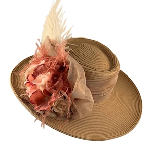 Gambler Hat, Bolero Hat, Boho Hat, White Hat, Kentucky Derby Hat, Gambler Bridal Hat, Feathers, Flowers