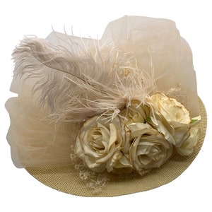 Edwardian Hat, Kentucky Derby Hat, Titanic Hat, Southern Belle Hat, Victorian Accessories, Bridal Hat, Antique Beige, Ostrich