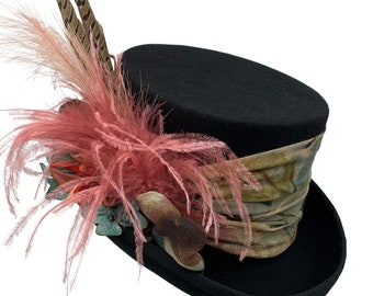 Top Hat with Pink, Top Hat with Feathers, Top Hat Ladies, Top Hat Wool, Top Hat with Flowers, Tea Party Hat