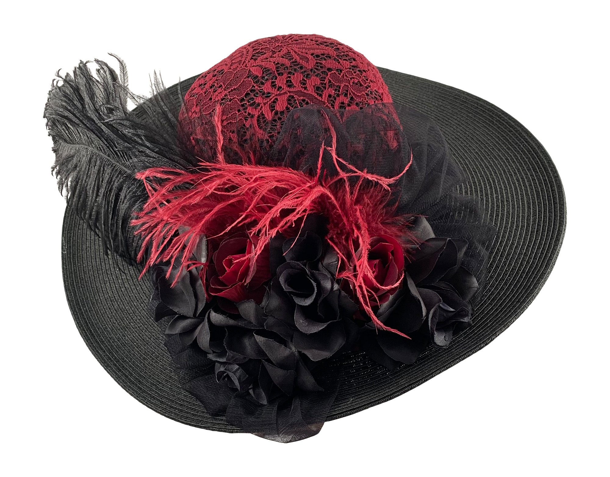 Wide Brim Satin Victorian-esque Hat - Burgundy Burgundy Wide Brim Sinamay Hat Church Kentucky Derby Hat  main image 4