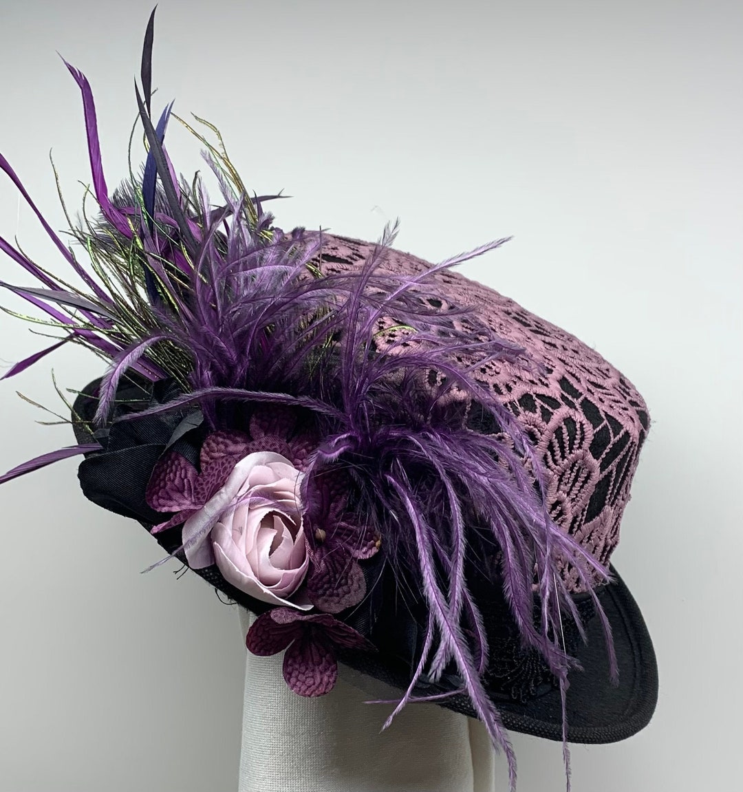 Victorian Top Hat With Lavender, Top Hat Small, Riding Hat, Tea Party