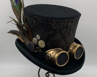 Top Hat Men, Steampunk Hat Black, Steampunk Top Hat, Felt Top Hat, Victorian Top Hat, Steampunk Goggles, Top Hat Black for Men, Theatre Hat