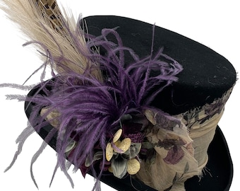 Top Hat with Purple, Top Hat with Feathers, Top Hat Ladies, Top Hat Wool, Top Hat with Flowers, Tea Party Hat