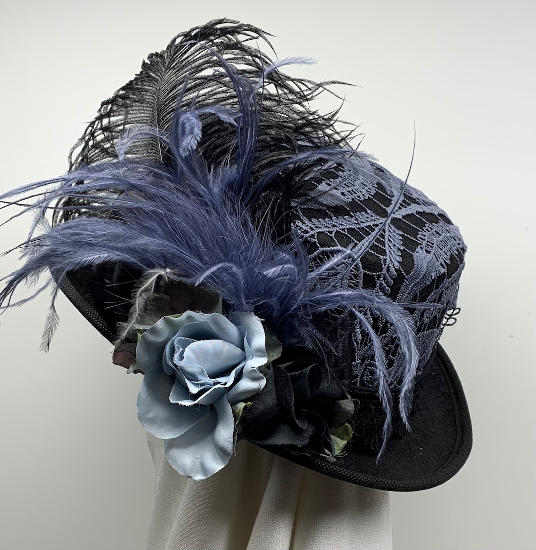 Victorian Top Hat With Blue, Top Hat Small, Riding Hat, Tea Party Hat
