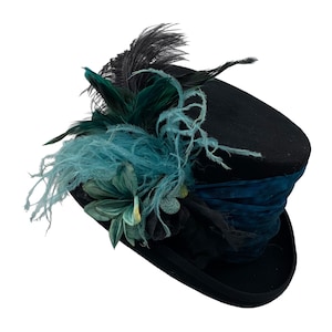 Top Hat with Blue, Top Hat with Feathers, Top Hat Ladies, Top Hat Wool, Top Hat with Flowers, Top Hat with Turquoise, Tea Party Hat