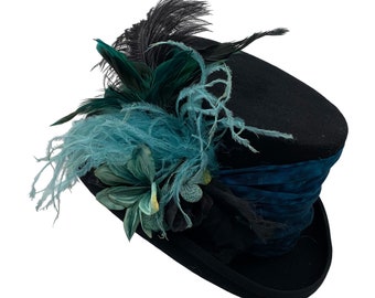 Top Hat with Blue, Top Hat with Feathers, Top Hat Ladies, Top Hat Wool, Top Hat with Flowers, Top Hat with Turquoise, Tea Party Hat