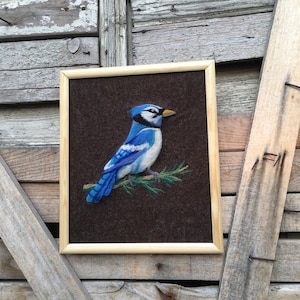 Fiber art, wool painting, bird wall decor, felt animal, felted painting, felt bird
