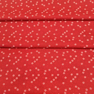Vintage red cotton fabric with flowers print