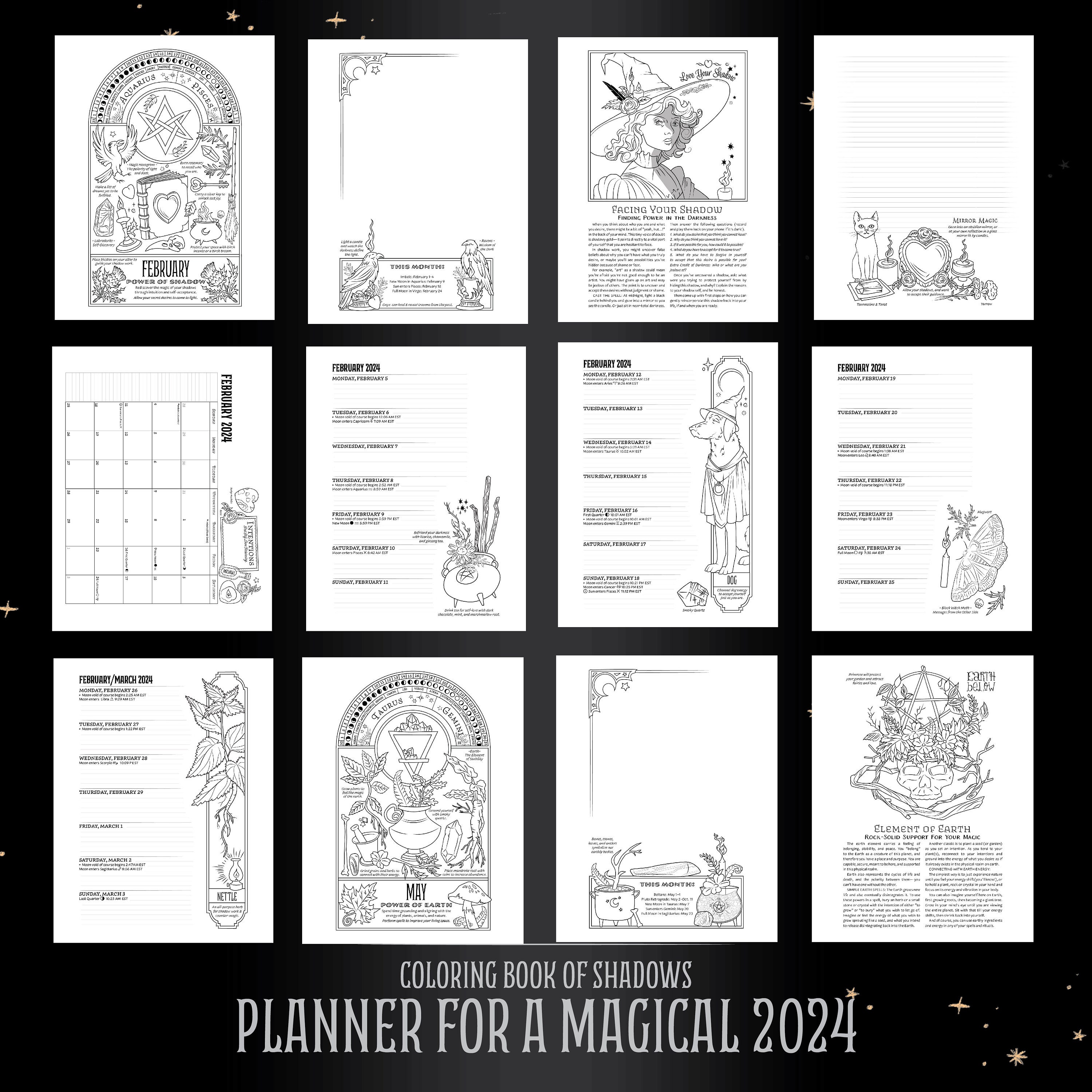 Full Color Planner for a Magical 2024 - Coloring Book of Shadows