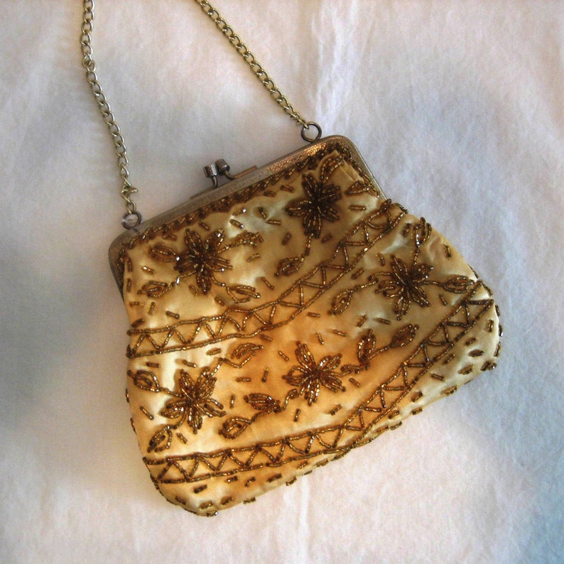 Vintage Walborg beaded purse handbag gold beads hand made in | Etsy
