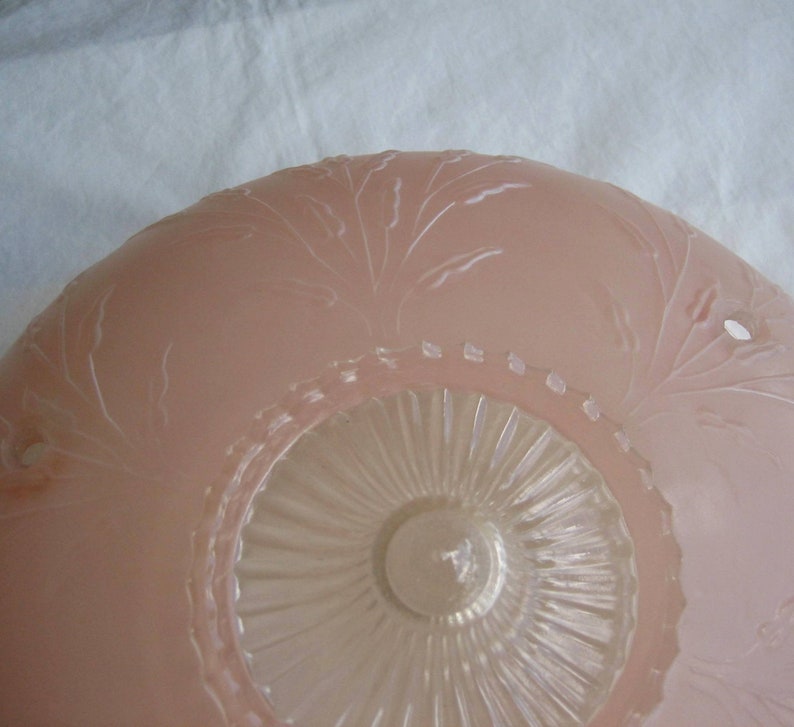 Vintage frosted pink glass lamp shade 3 hole ceiling fixture Etsy