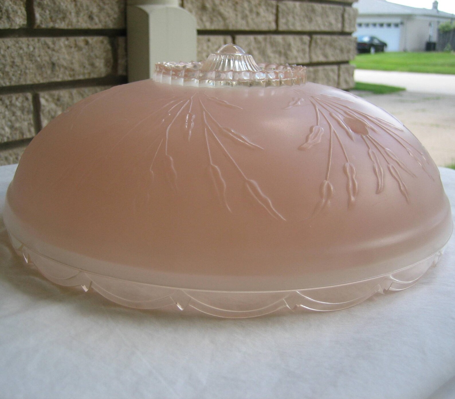 Vintage frosted pink glass lamp shade 3 hole ceiling fixture Etsy