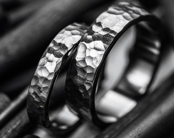 Black wedding rings Hammered wedding bands Alternative wedding bands Gothic wedding rings Viking wedding ring Blackened silver ring