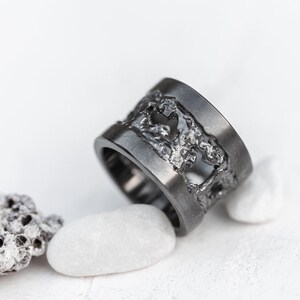 Thunderstorm ring Blackened silver ring Mens ring Wide silver ring Dark silver ring Storm ring Ring with holes Big silver ring Unusual ring image 3