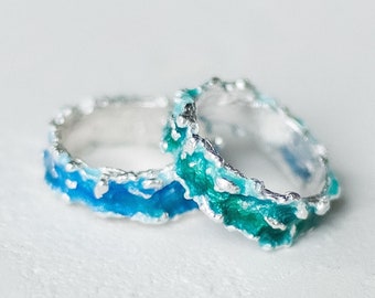 Golfring Unieke trouwringen Jubileumringen Verlovingsringen Blauwe ring Groene ring Sierlijke ring Strandliefhebbers Zilveren ringen Emaille ring