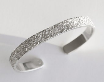 Sterling Silver Cuff Bracelet: Sea Sand Texture, Unisex Wrap Design