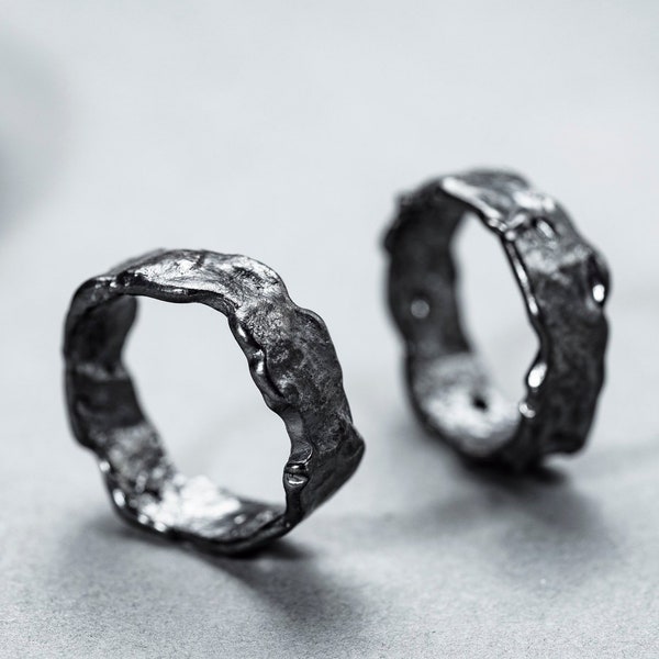 Viking trouwring Zilveren zwarte ring Asteroïde ringen Zwarte trouwringen Belofte ringen Alternatieve trouwringen Zilveren trouwringen