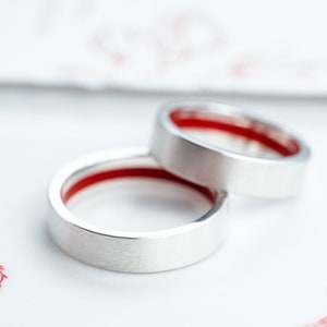 Secret red string ring Engagement rings Inside line ring Red stripe ring Artisan jewelry Basic silver ring String of fate ring Couple gift