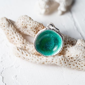 Green sea pendant Ocean pendant Emerald necklace Dainty necklace Green enamel pendant Green enamel necklace Beach pendant Summer jewelry