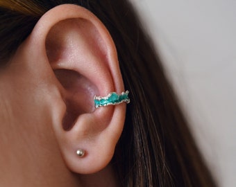 Sea wave earcuff Sea cuff Enamel cuff Blue cuff Green cuff Summer earcuff Silver earcuff Beach jewelry Colorful enamel cuff Ocean earcuff