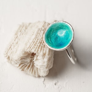Sea ring Emerald Waters Enamel Ring - Handcrafted Ocean-inspired Jewelry Lagoon Dreams Silver Ring Seafoam Splendor Ring Deep Ocean Vibrance