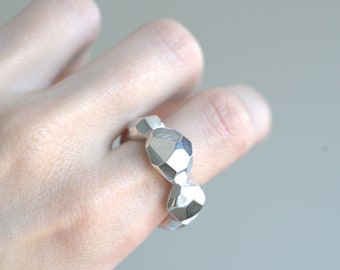 Massive faceted ring Unusual silver ring Faceted silver ring Multifaceted ring Minimalistic ring Faceted balls ring Basic silver ring