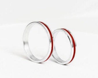 Wedding red line rings Stripe ring with red line Artisan jewelry Red line ring Gift for her Minimalist ring Elegant ring Everyday ring