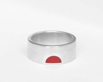 Sunrise silver ring Sun ring Red sun ring Hieroglyph ring Minimalistic ring Engraved ring Japan culture ring Basic silver ring Wide ring