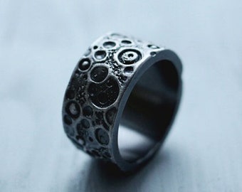 Blackened Sterling Silver Moon Ring: Wide Band Space Jewelry