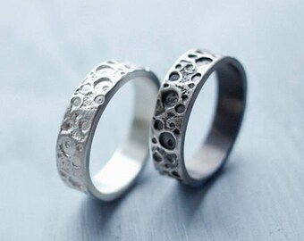 Handcrafted Sterling Silver Moon Ring: Dark & Light Surface Detail